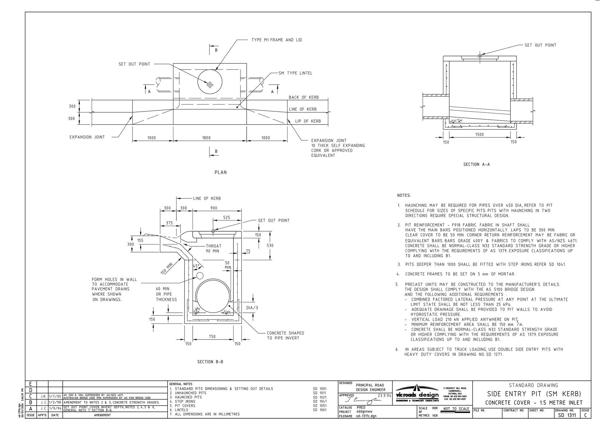 SD-1311 - Side Entry Pit - Concrete Cover - 1.5m Inlet