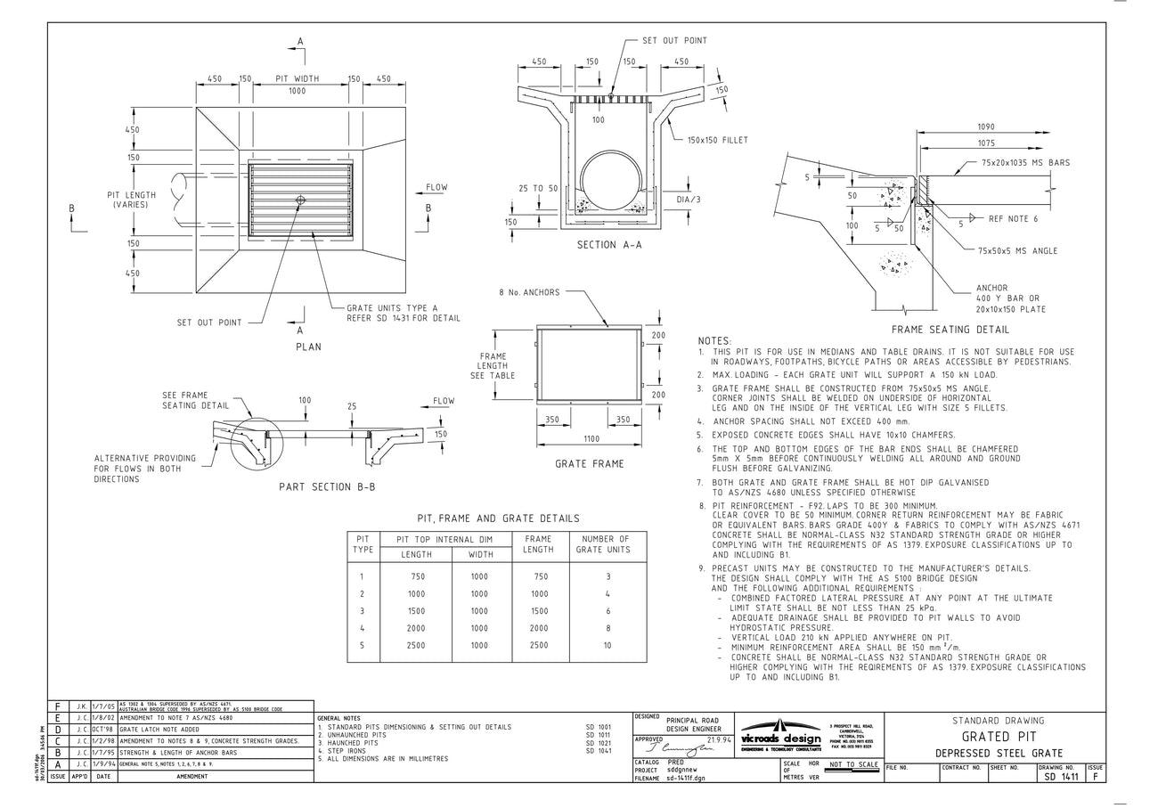 SD-1411 - Grated Pit - Depressed Steel Grate